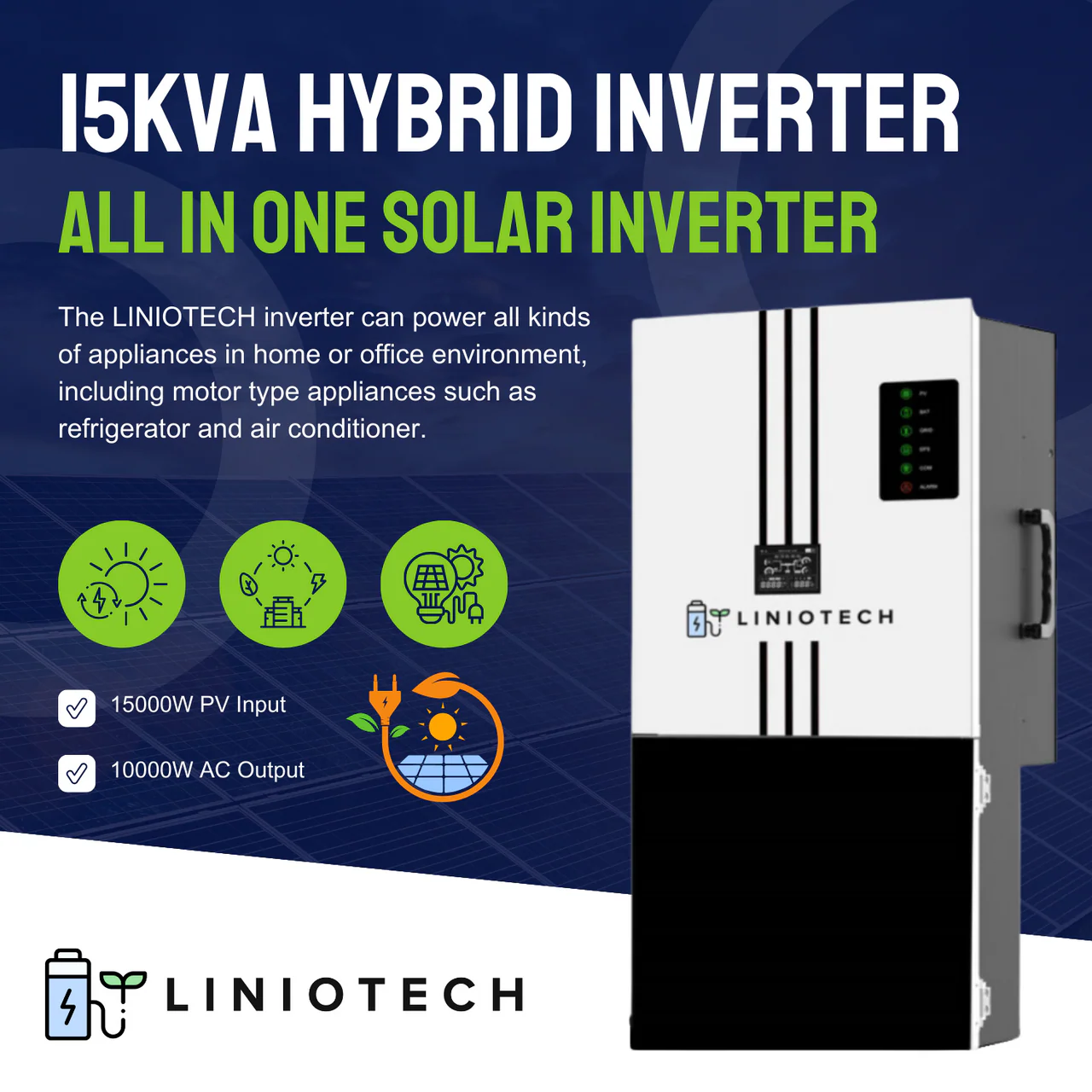 LINIOTECH 15KVA Hybrid Inverter All in One solar Inverter | 15kW PV Input | 11.4kW AC Output - Image 5