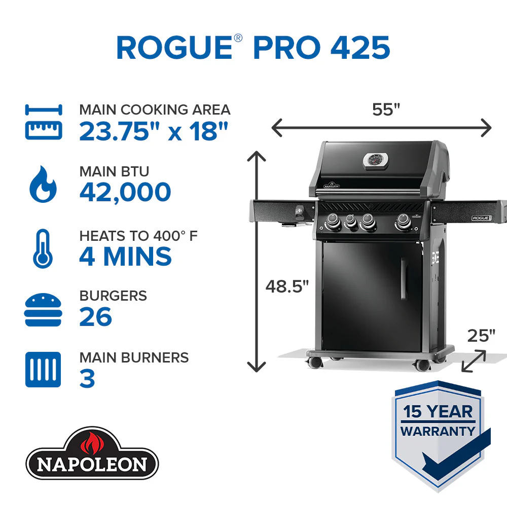 Napoleon Rogue® PRO 425 SIB Black Gas Grill with Infrared Side Burner - Image 5