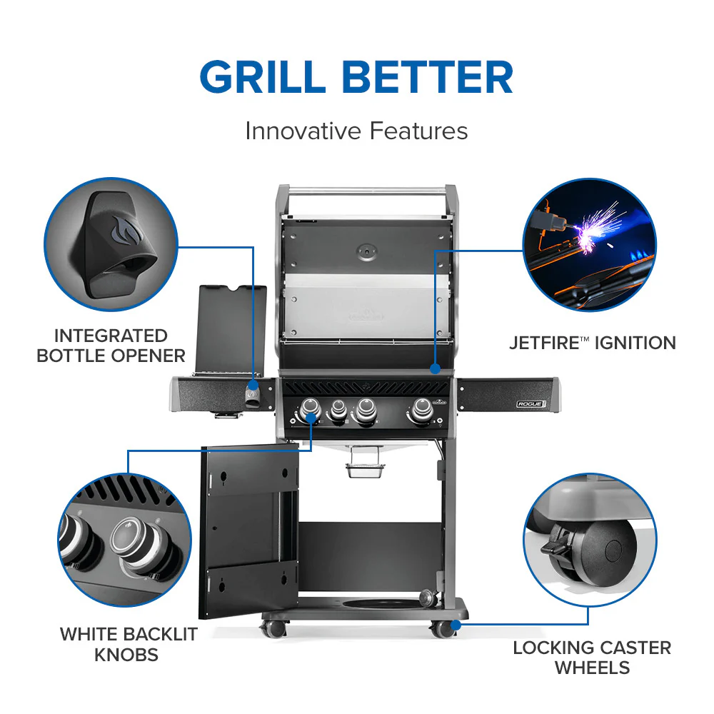 Napoleon Rogue® PRO 425 SIB Black Gas Grill with Infrared Side Burner - Image 7