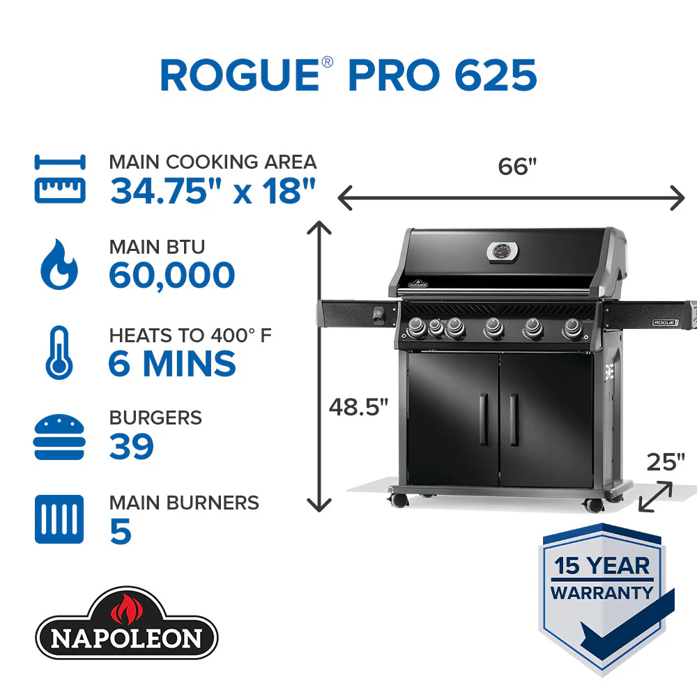 Napoleon Rogue® PRO 625 SIB Black Gas Grill with Infrared Side Burner - Image 4