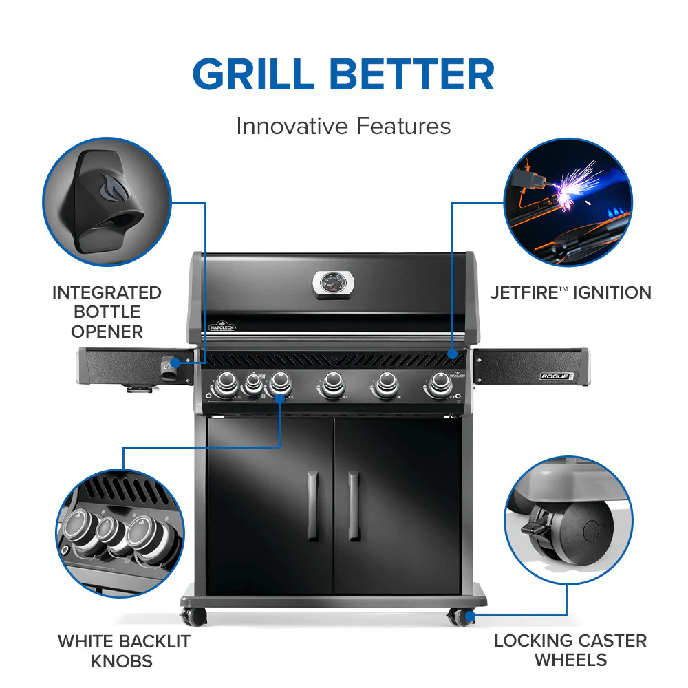 Napoleon Rogue® PRO 625 SIB Black Gas Grill with Infrared Side Burner - Image 6