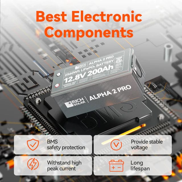 Rich Solar ALPHA 2 PRO | 12V 200Ah LiFePO4 Lithium Iron Phosphate Battery | Internal Heat Technology | Built-in Bluetooth | UL1973 Certified - Image 8