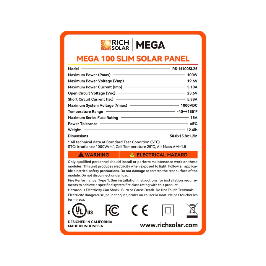 Rich Solar MEGA 100 SLIM | 100 Watt Slim Solar Panel - Image 11